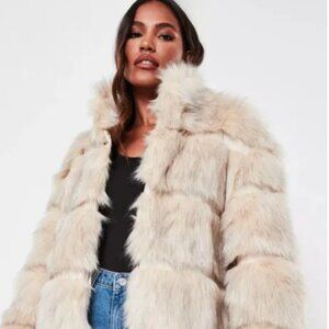 Missguided Cream Pelted Faux Fur High Collar Coat
